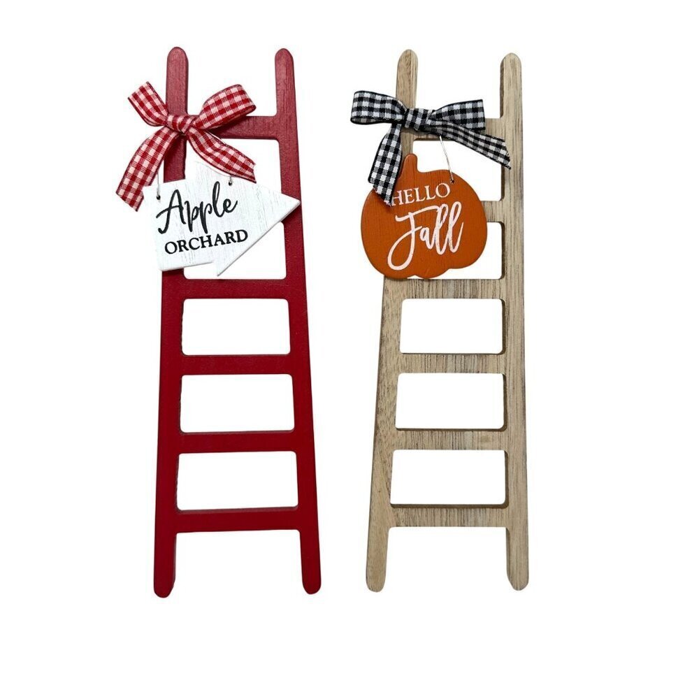 Fall Ladder Wood Decor Mini Sign Set 2pc Apple Orchard Autumn Rustic Tiered Tray